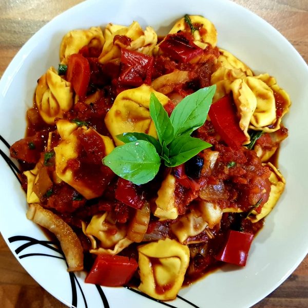 Bolognese Tortellini with Roasted Red Pepper Sauce - Rimmers Recipes